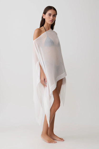 Leilani Sheer Draped Asymmetric Top Ivory