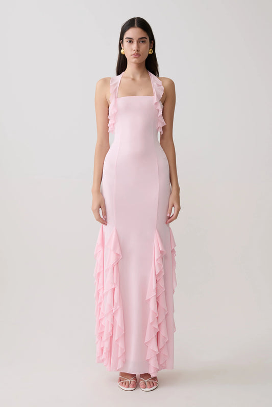 Etta Ruffle Slinky Maxi Dress Pale Pink
