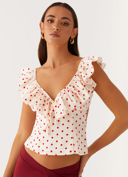 Regan Ruffle Top Red Polka Dot