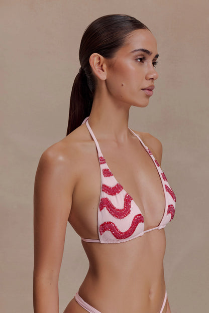 Robyn Beaded Triangle Bikini Top Pink