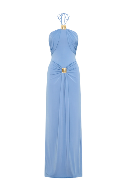 Quincy Halter Maxi Dress With Hardware Cornflower Blue