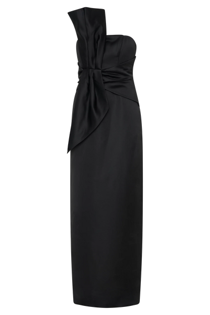 Cyrill Strapless Satin Structured Maxi Dress Black