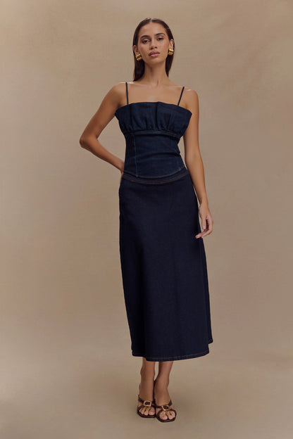 Cecilia Denim Frill Corset Indigo Blue