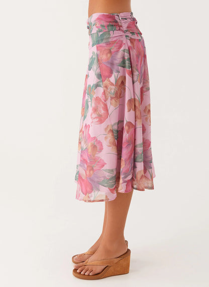 Valley Midi Skirt Pink Floral