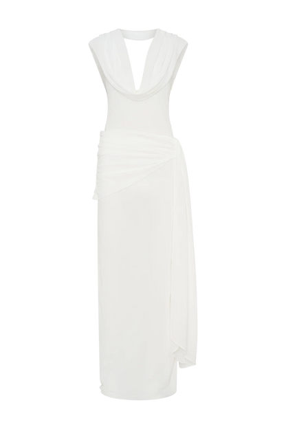 Giulia Chiffon Draped Maxi Dress White