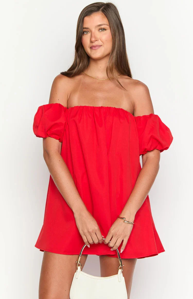 Jozette Red Off The Shoulder Mini Dress