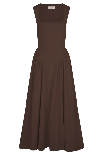 Sharon Scuba Jersey Midi Dress Cacao Brown