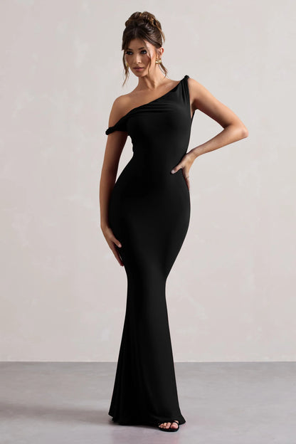 Lita Black Twisted Asymmetric Maxi Dress