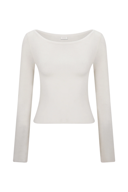 Paedyn Merino Wool Ribbed Long Sleeve Top Ivory