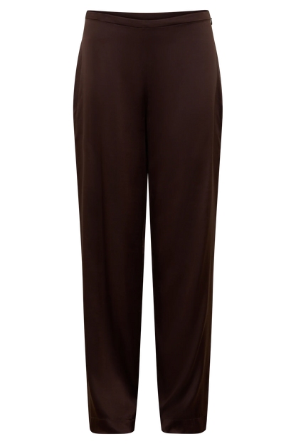Kayla Silk Blend Straight Leg Pants Dark Chocolate