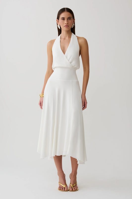 Krish Hankie Halter Midi Dress White