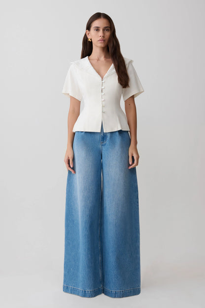 Bobby Oversized Jean With Front Pleat Summer Blue