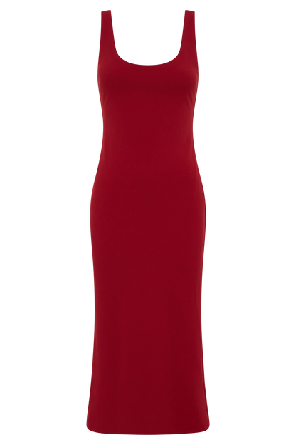 Allyra Scoop Stretch Crepe Midi Dress Red