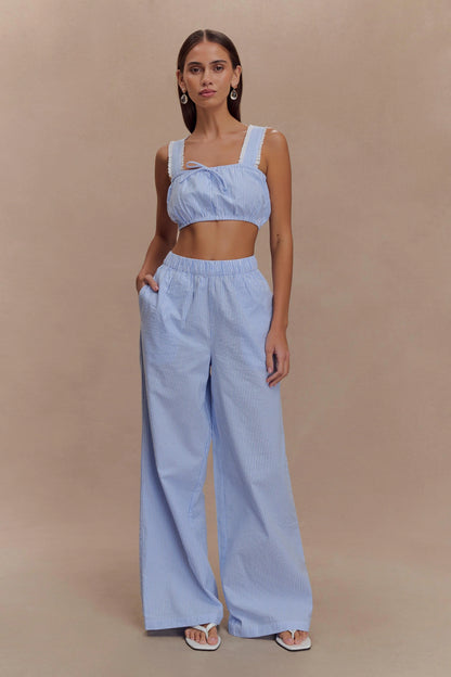 Gretel Sleeveless Crop Top Blue Pinstripe