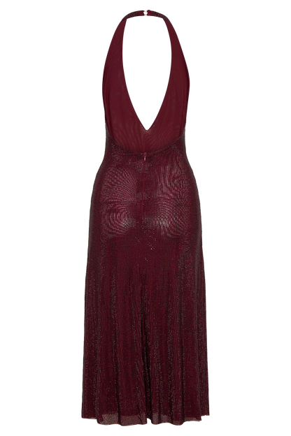Genie Diamante Halter Midi Dress Mahogany