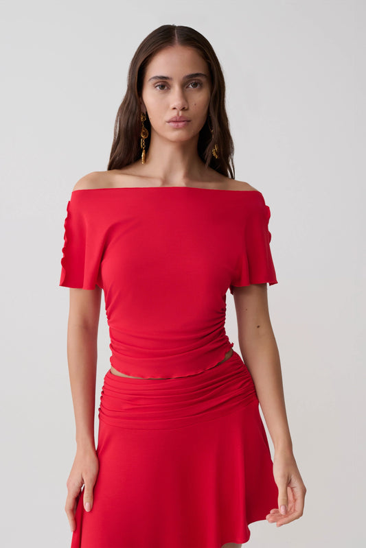 Talise Modal Flounce Short Sleeve Top Red