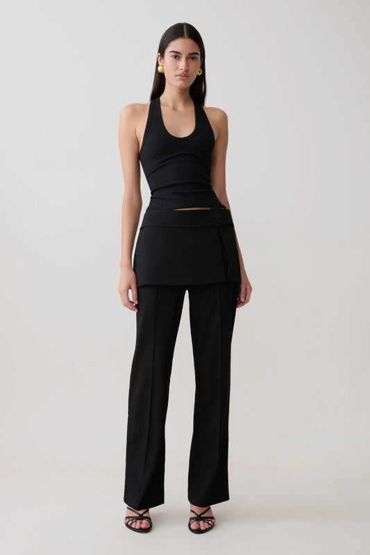 Daisy Wrap Skirt Straight Leg Pants Black