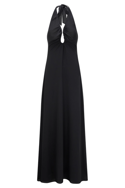 Malakhai Chiffon Halter Maxi Dress Black