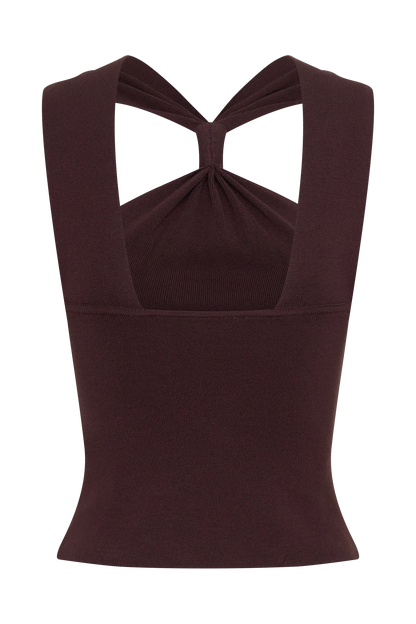 Angelika Twist Front Knit Top Chocolate
