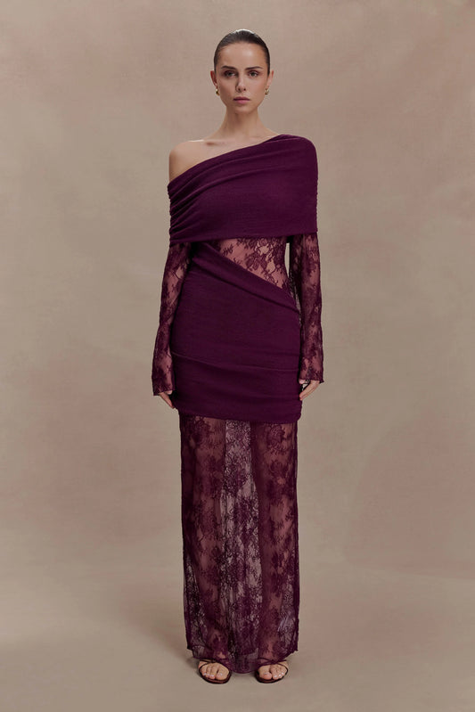 Luxie Lace Knit Maxi Dress Plum