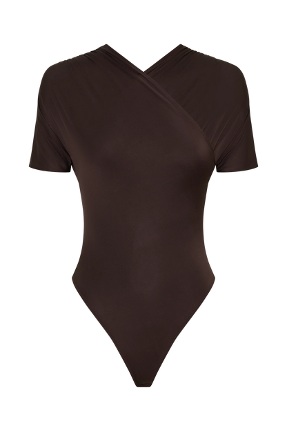 Junie Shortsleeve Cross Over Bodysuit Chocolate