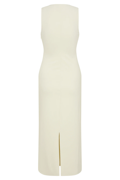 Norah Sleeveless Crepe Midi Dress Ivory