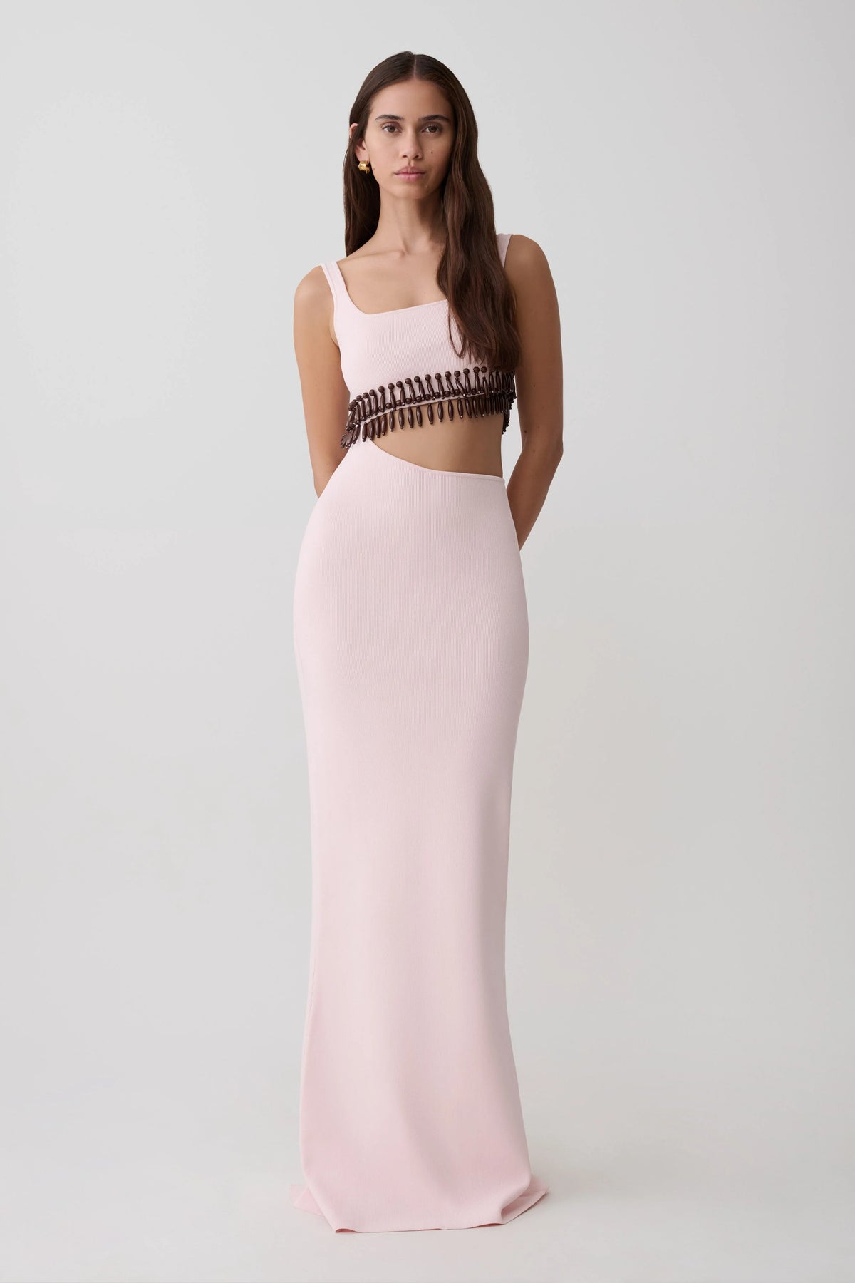 Ruvic Knit Maxi Beaded Dress Baby Pink