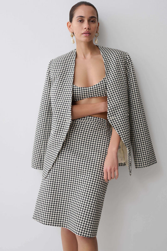 Darcie Drop Shoulder Suiting Blazer Houndstooth