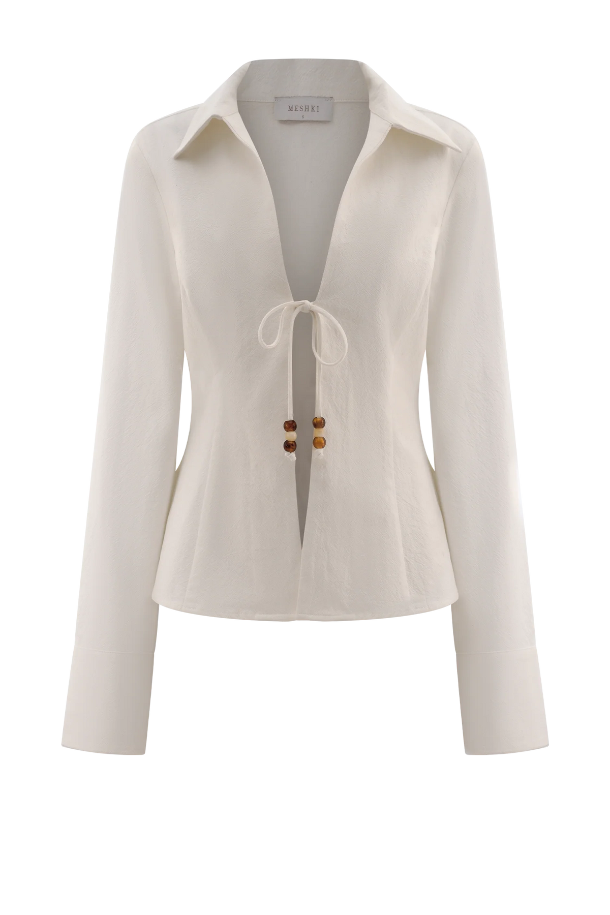 Annalee Cotton Beaded Tie Shirt White