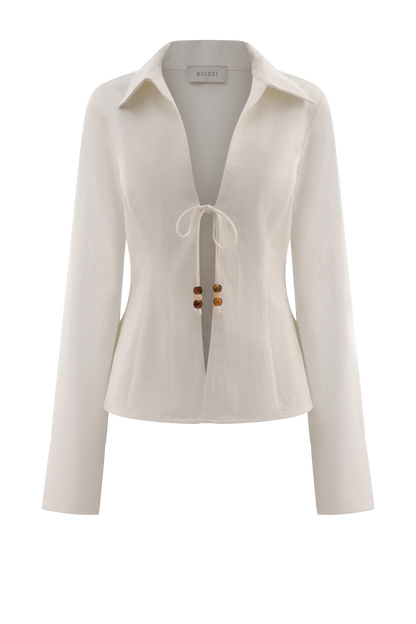 Annalee Cotton Beaded Tie Shirt White