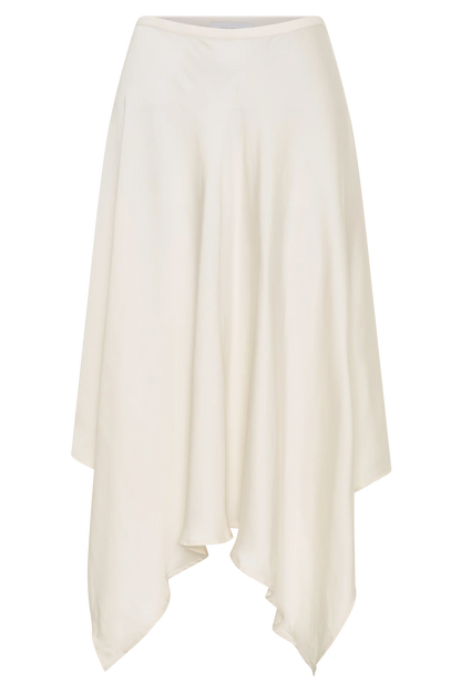Coralie Asymmetric Satin Midi Skirt Ivory