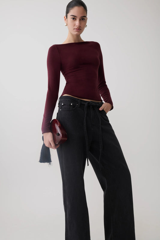 Coraline Long Sleeve Sheer Top Burgundy