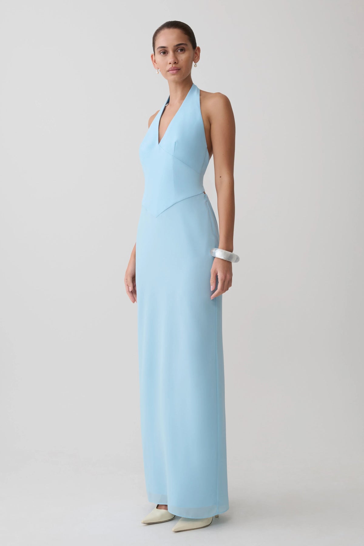 Valentina Chiffon Halter Maxi Dress Pale Blue