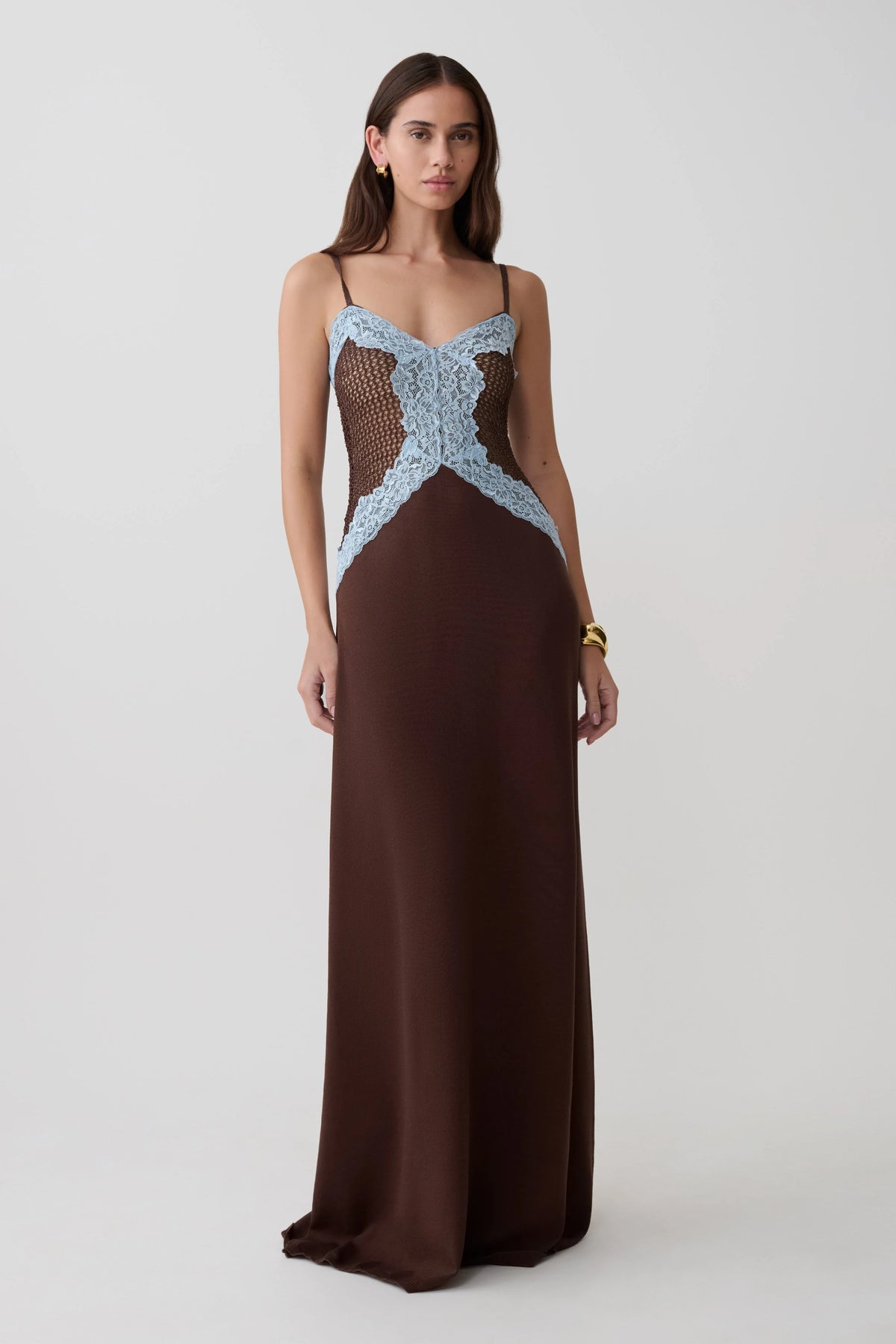 Bray Knit Lace Maxi Dress Chocolate Blue