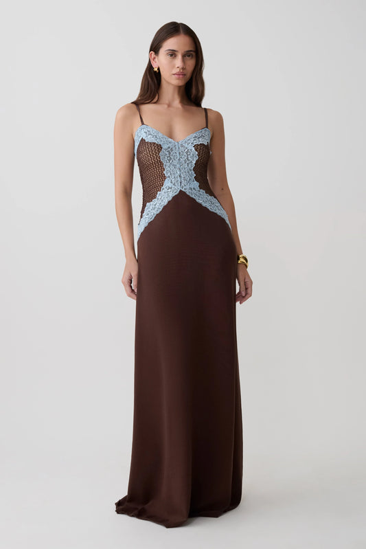 Bray Knit Lace Maxi Dress Chocolate Blue