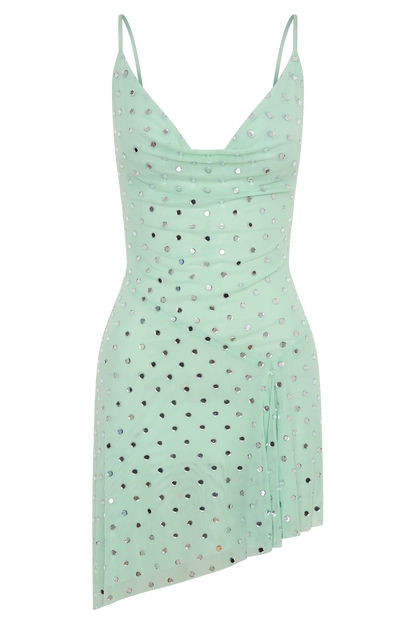 Zahra Diamante Cowl Mini Dress Mint