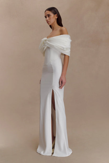 Aphrodite Off Shoulder Crepe Gown Ivory