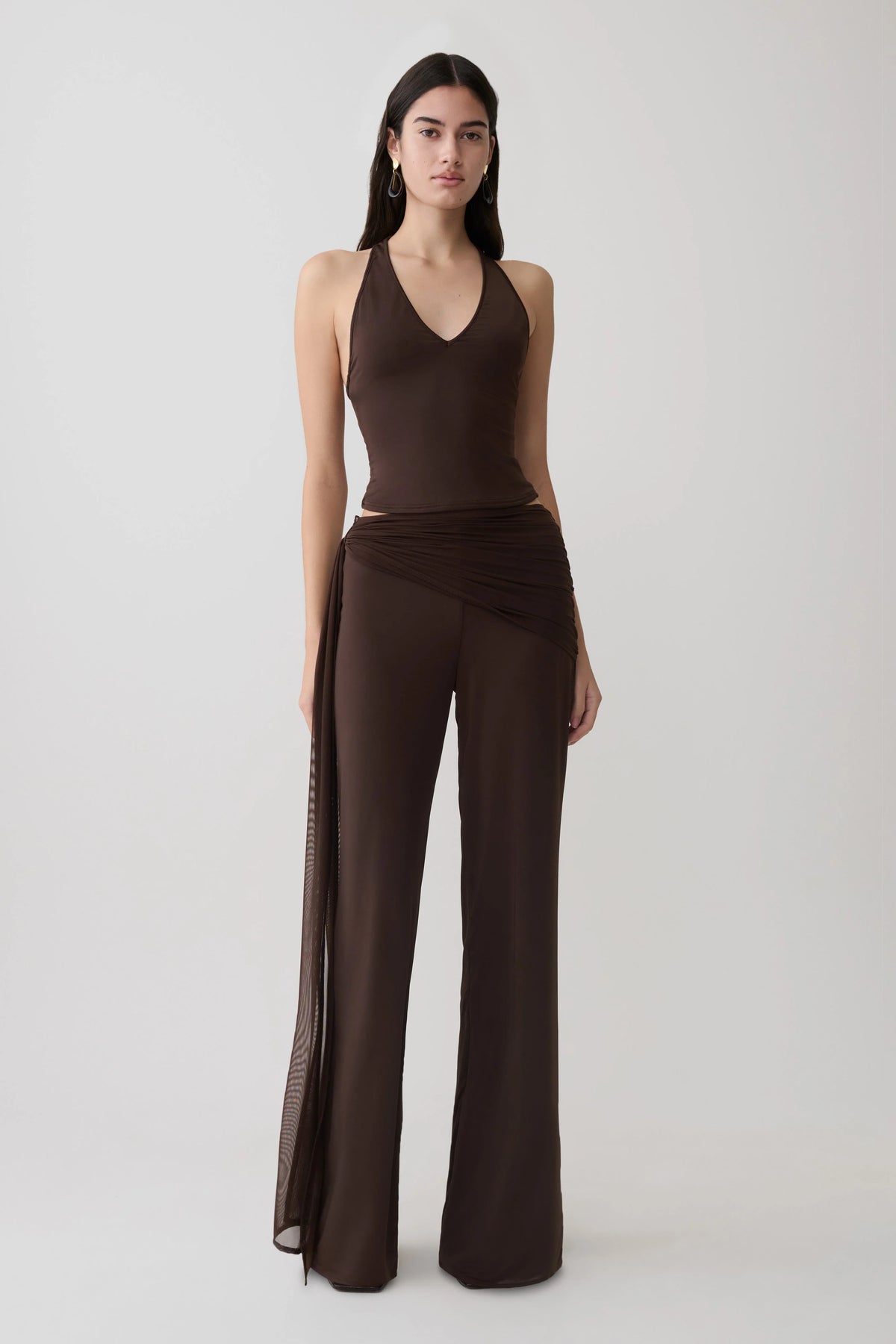Aspyn Slinky Gathered Wide Leg Pants Chocolate