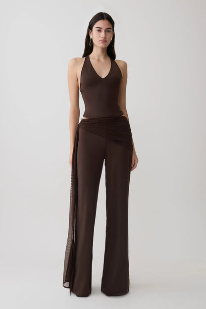 Aspyn Slinky Gathered Wide Leg Pants Chocolate