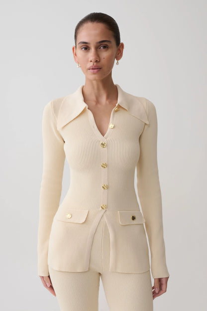 Suzie Ribbed Long Sleeve Longline Top Ivory