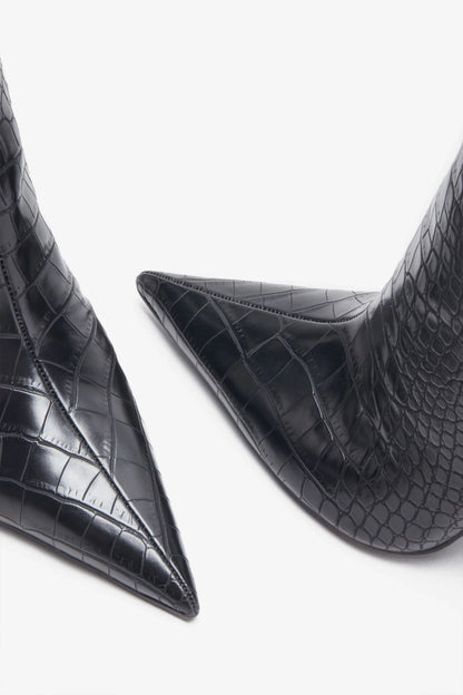 Uptown Black Croc Fitted Over Knee Pointed Heeled Boots