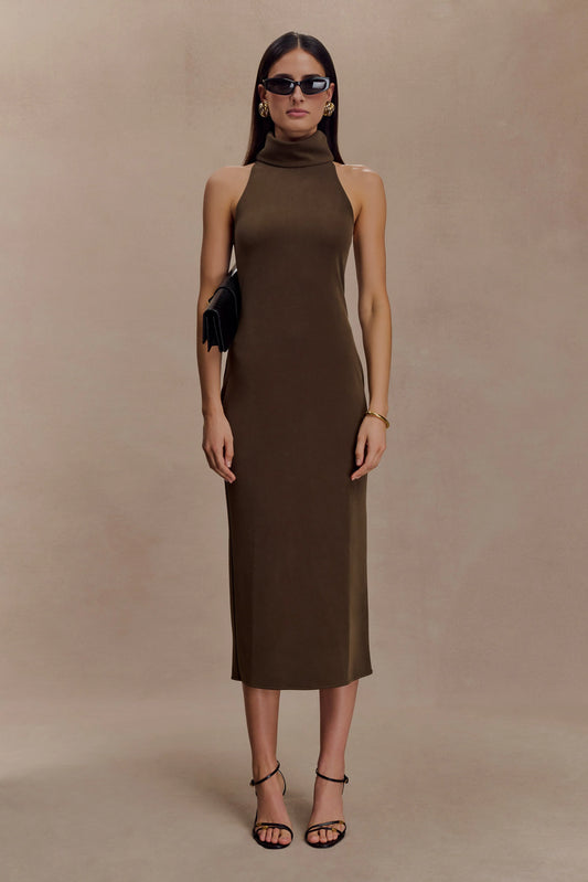 Kennedy High Neck Midi Dress Chocolate