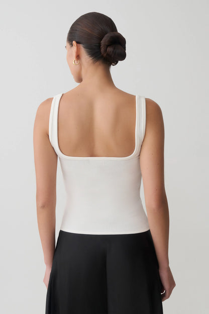 Aisling Ribbed Square Neck Sleeveless Top Ivory