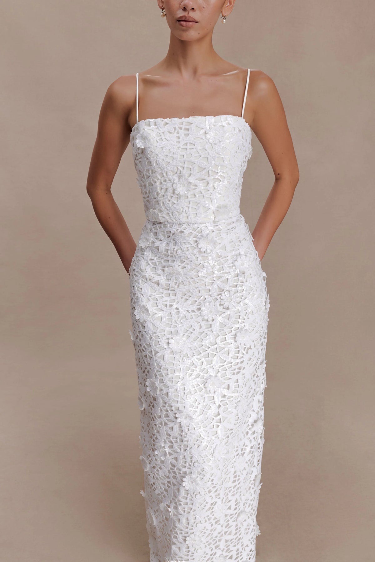 Josefa Sequin Lace Maxi Dress White