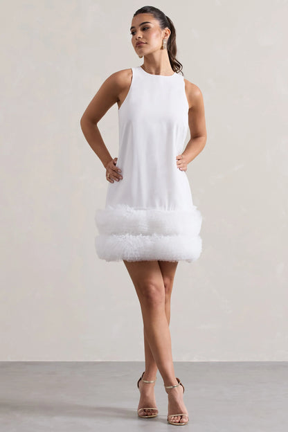 Raise A Glass White A Line Mini Dress With Tulle Hem
