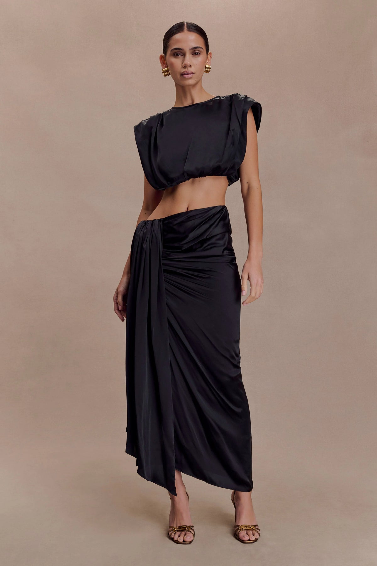 Zendaya Silk Midi Skirt Black