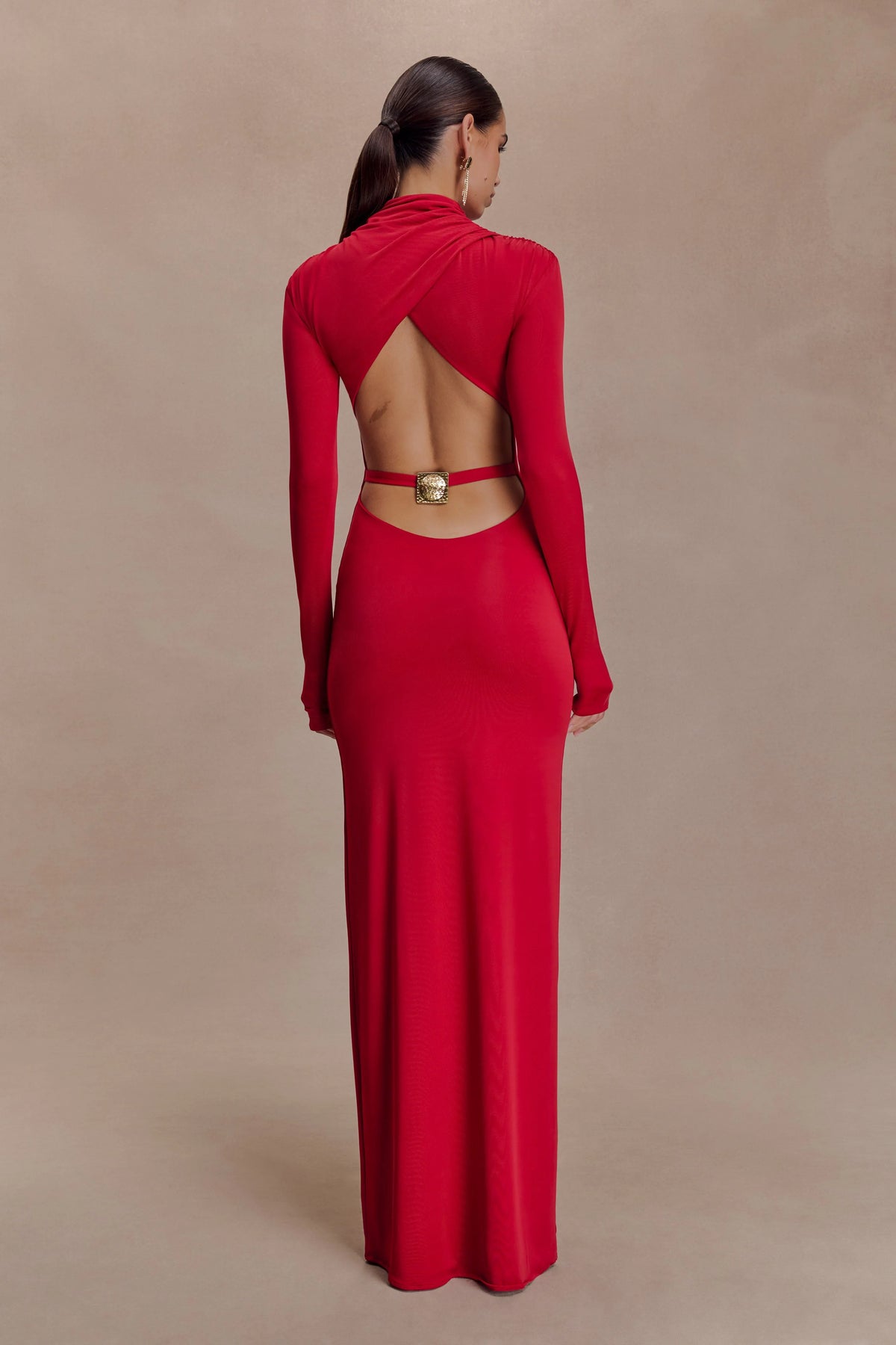 Kiyah Slinky Cut Out Maxi Dress Red