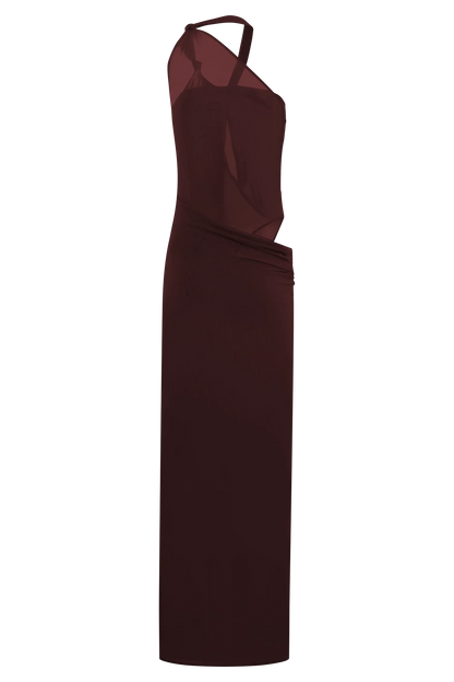 Edwina Knotted Mesh Maxi Dress Mahogany
