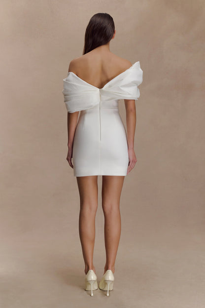 Aphrodite Off Shoulder Crepe Mini Dress Ivory