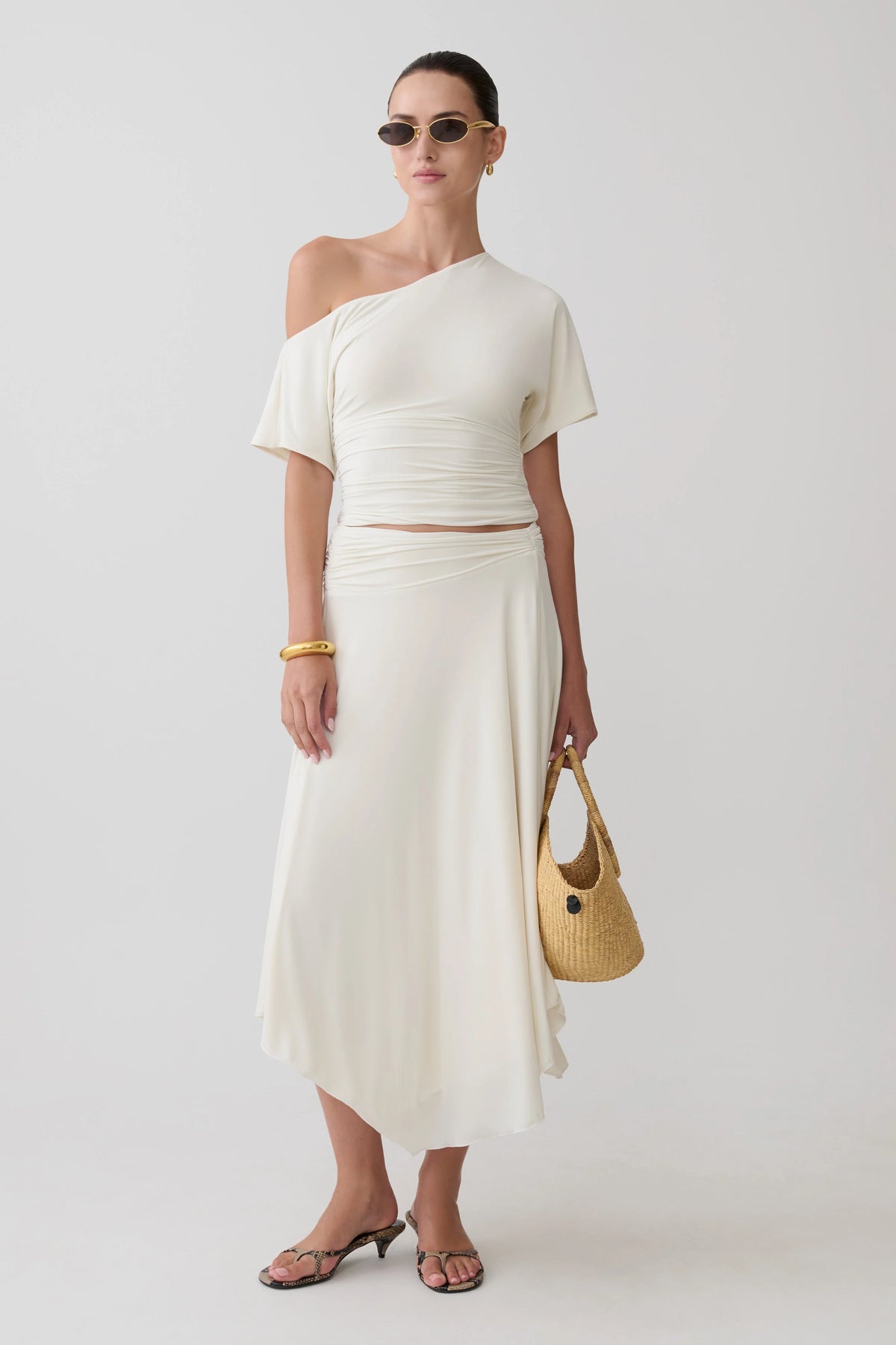 Luu Off Shoulder Slinky Top Ivory
